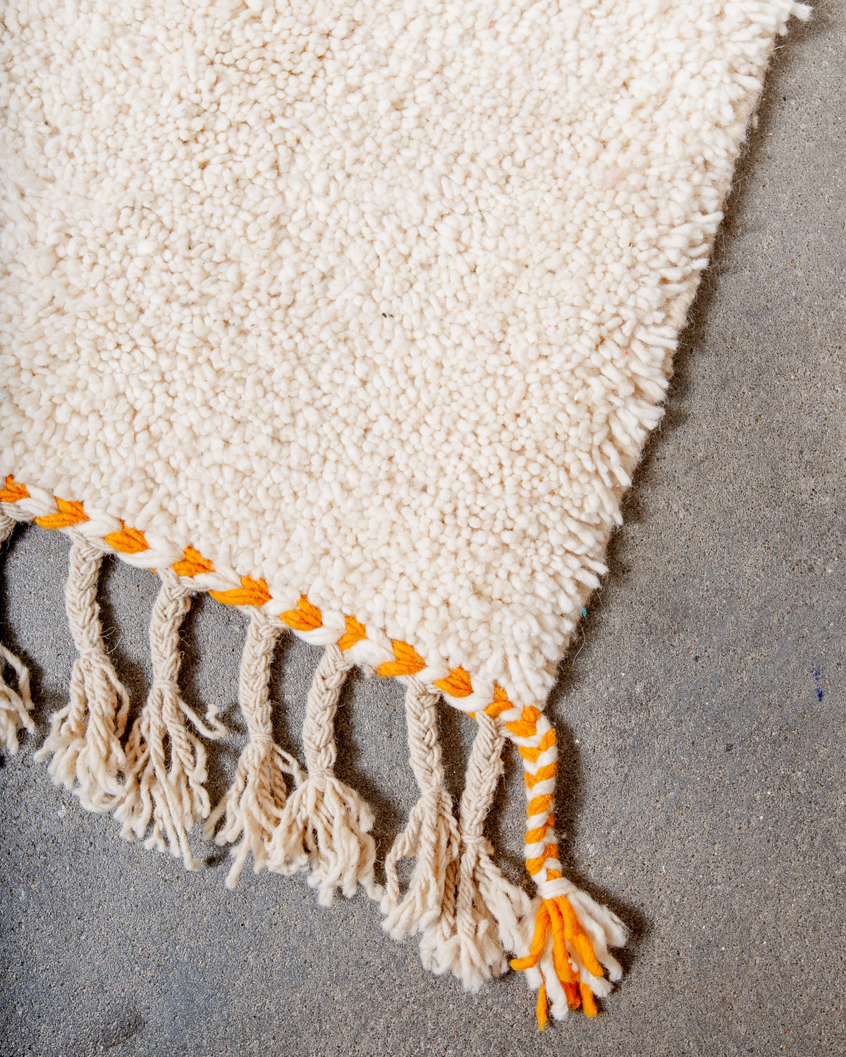Modern, designer, handcrafted Berber rug from Morocco. Beniourain carpet with beautiful colours and patterns and fluffy wool texture.